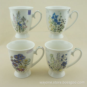 Porcelain Foot Mugs with Floral Design, Royal Shape, Ideal as Present